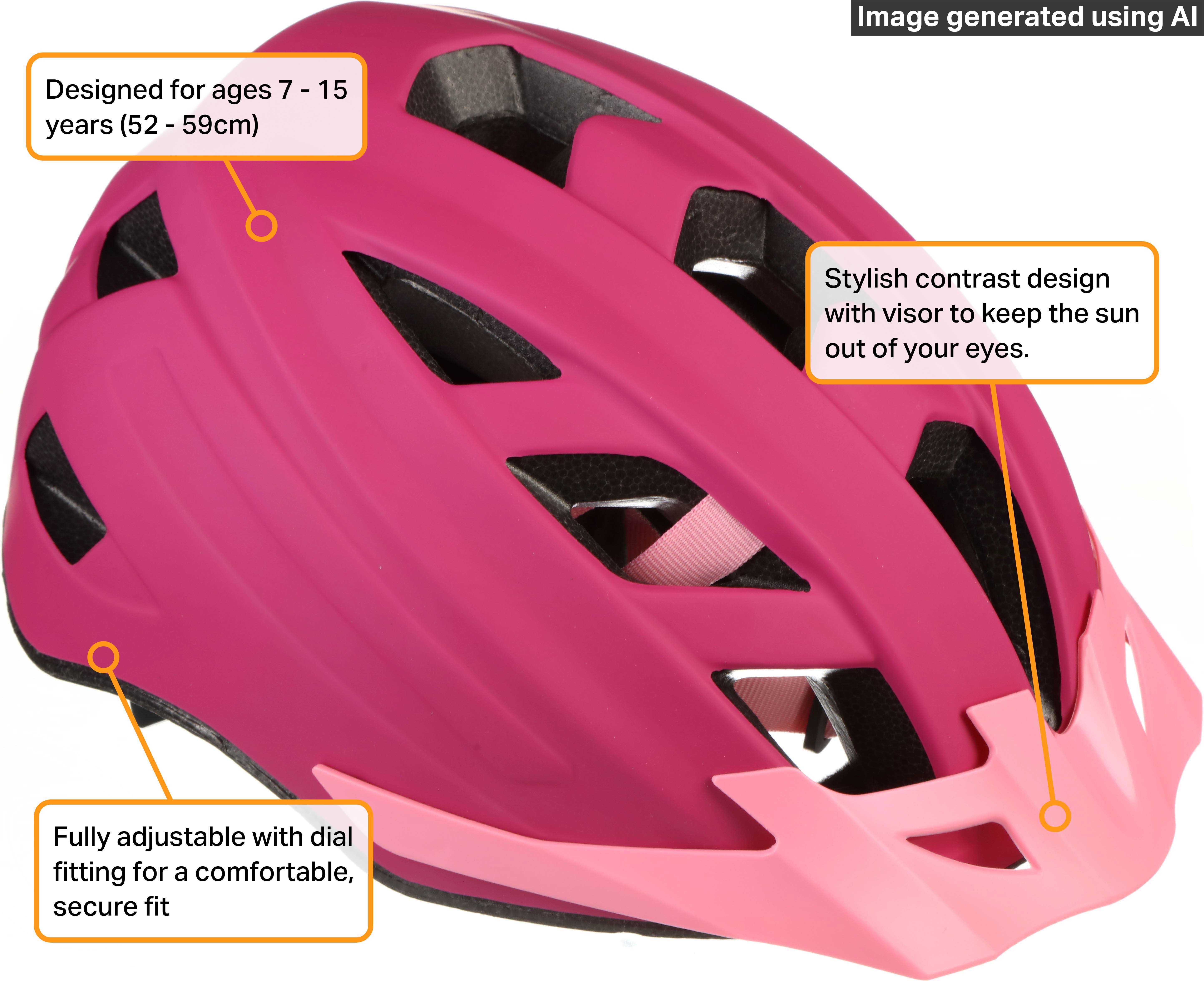 Halfords Pink Contrast Junior Helmet, 52 - 59 cm