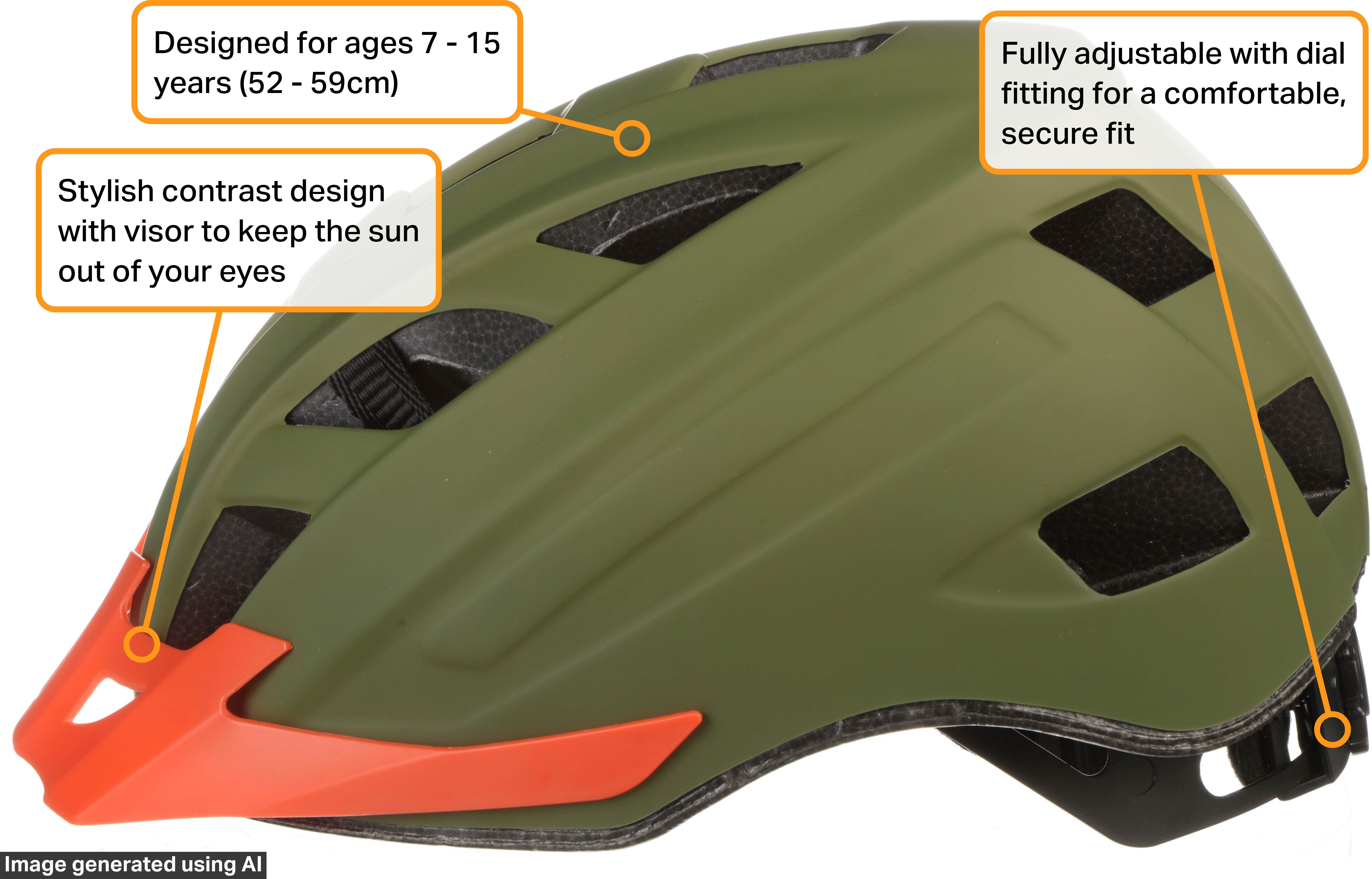 Halfords Khaki Contrast Junior Helmet, 52 - 59 cm
