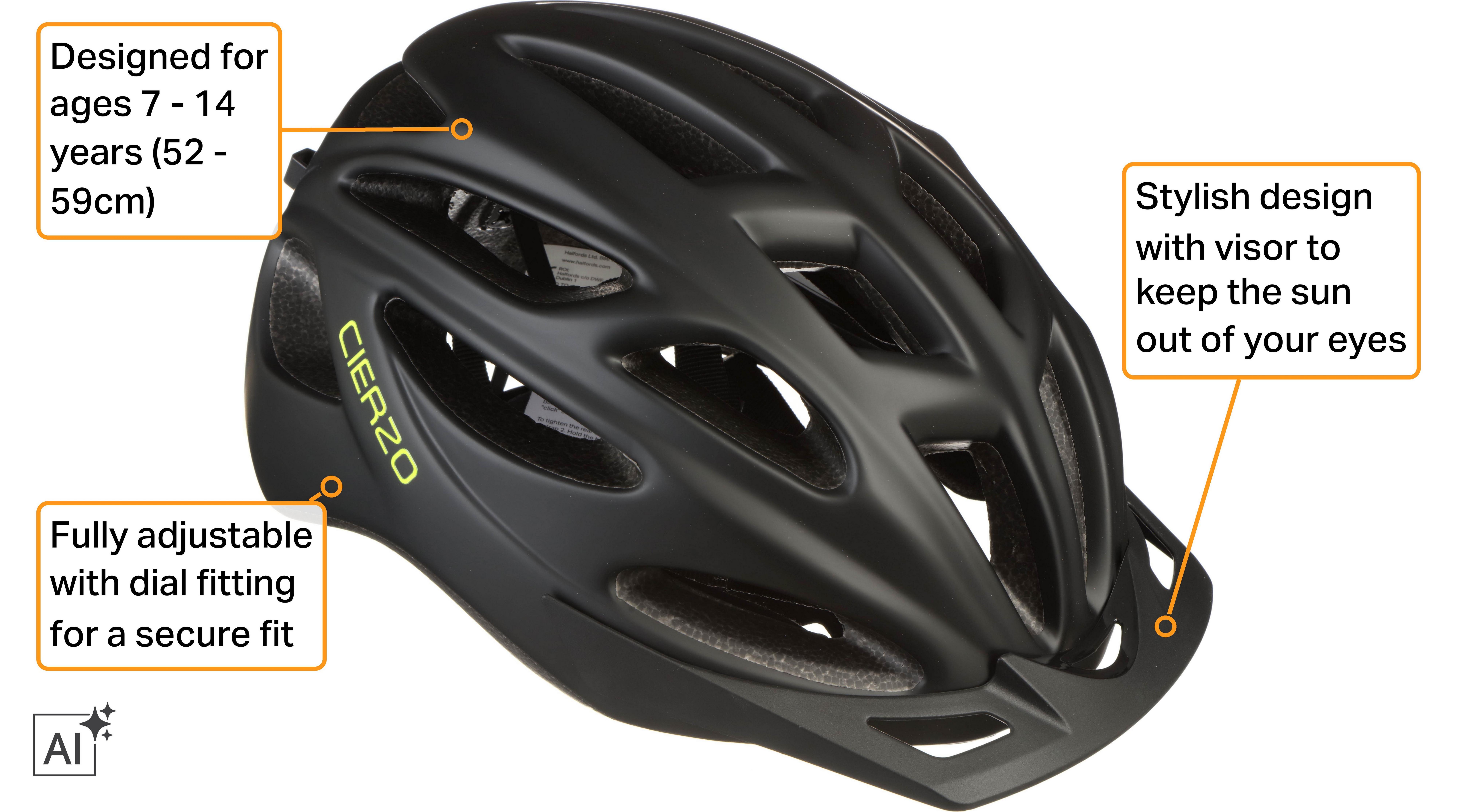 Halfords Black Cierzo Junior Helmet, 52 - 58 cm
