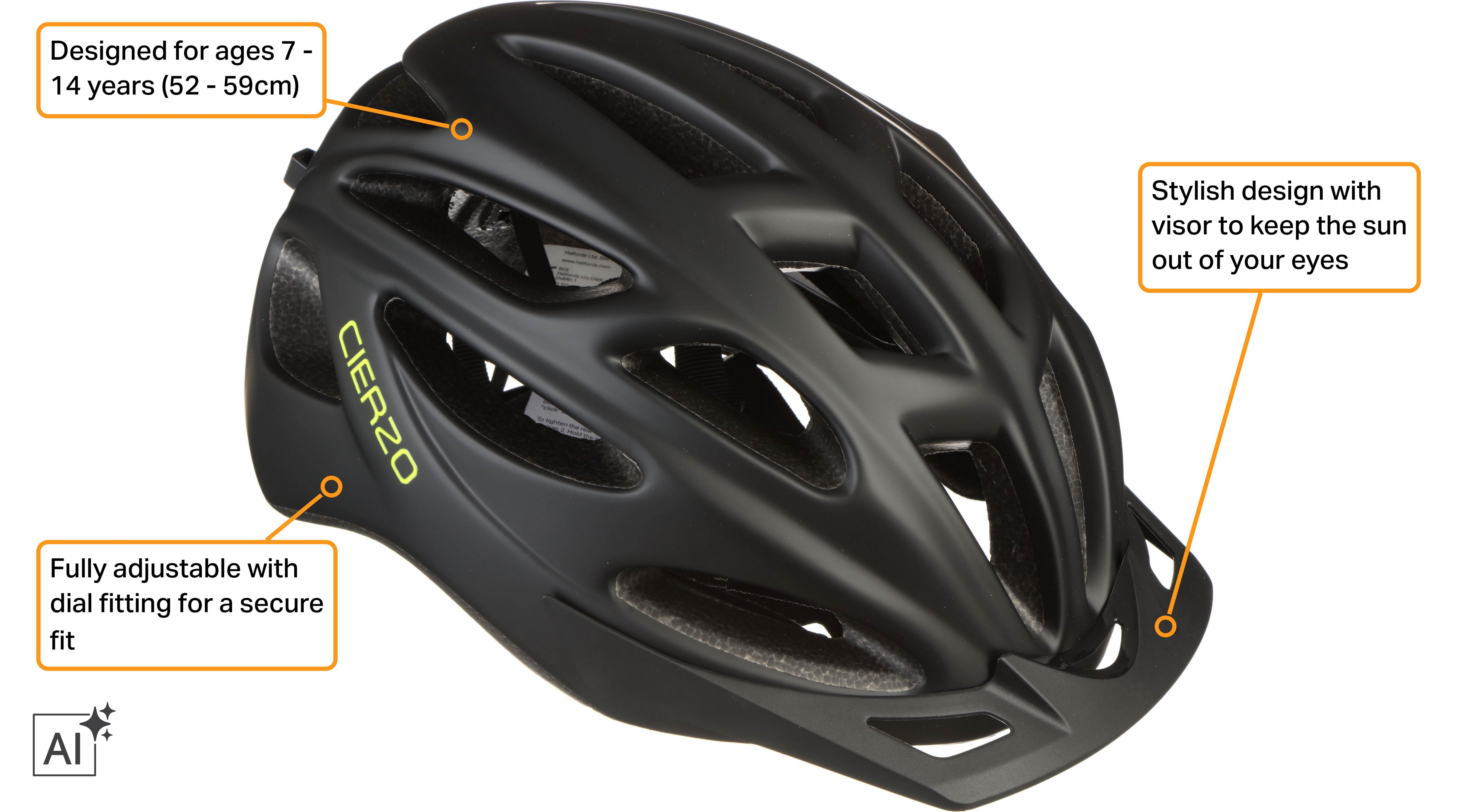 Halfords Black Cierzo Junior Helmet, 52 - 58 cm