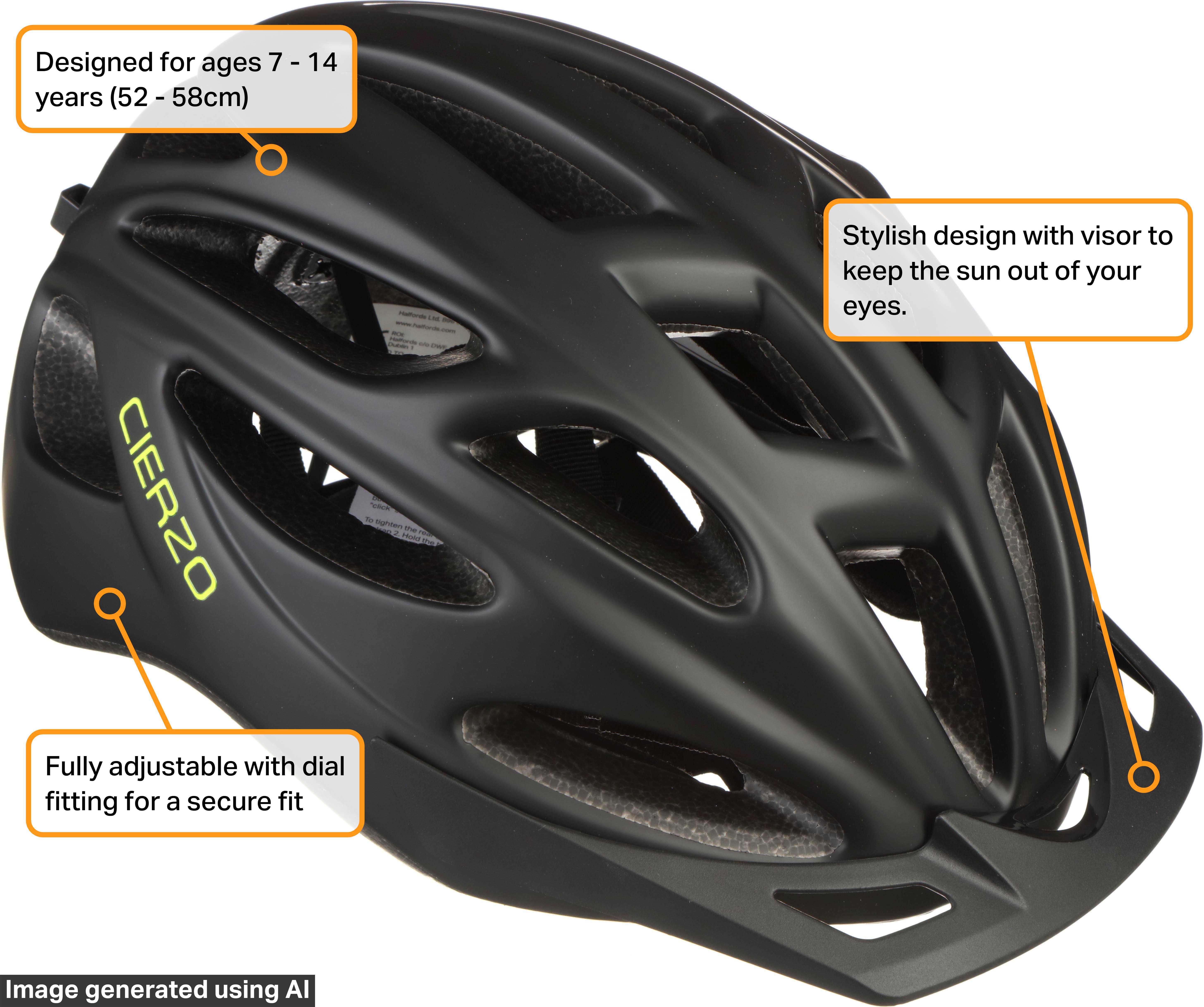 Halfords Black Cierzo Junior Helmet, 52 - 58 cm