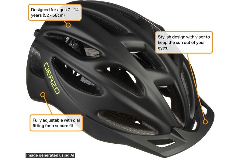 Halfords Black Cierzo Junior Helmet, 52 - 58 cm Halfords Black Cierzo Junior Helmet, 52 - 58 cm