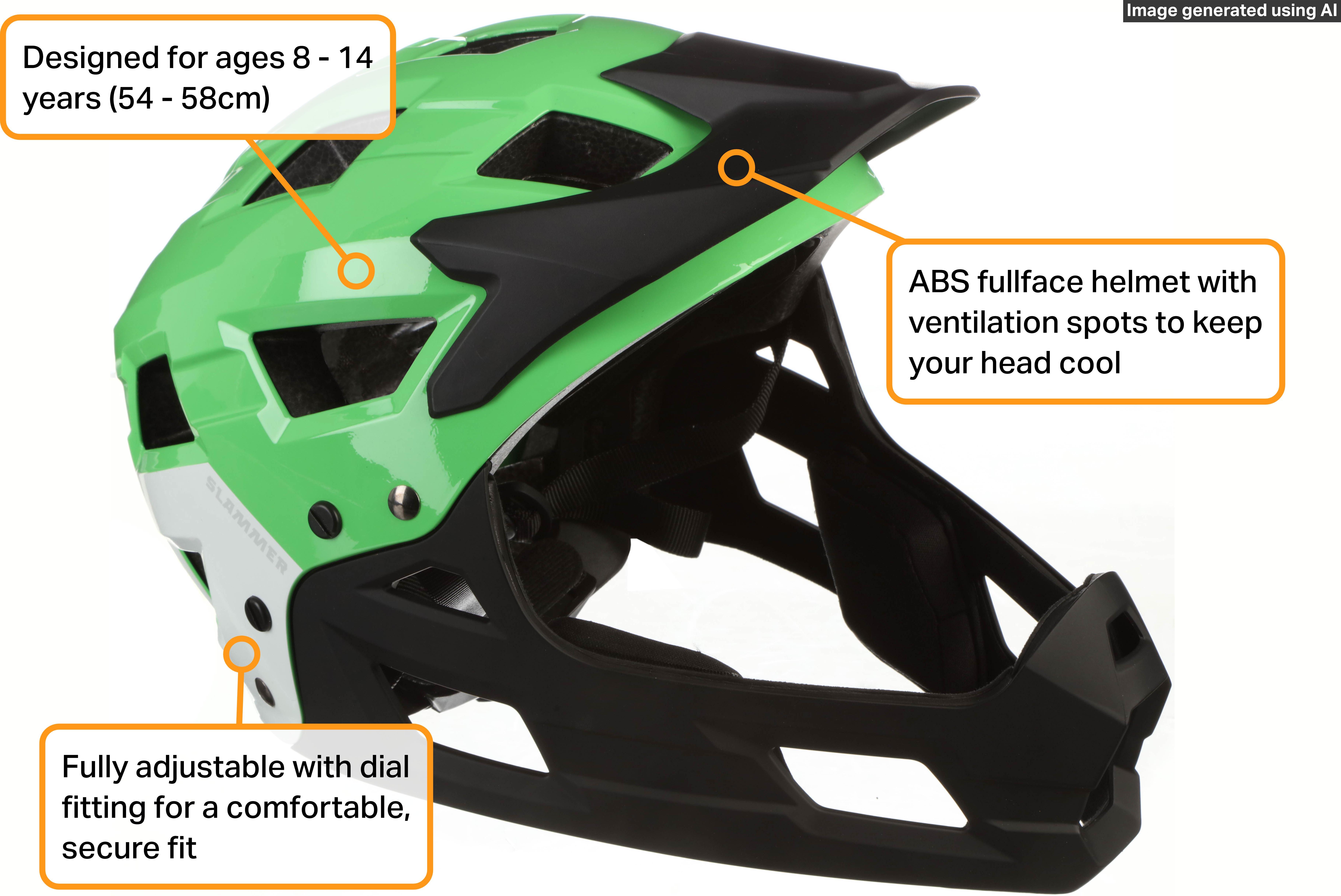 Halfords Green Slammer Fullface Kids Helmet, 54 - 58 cm