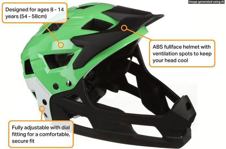 Halfords Green Slammer Fullface Kids Helmet, 54 - 58 cm Halfords Green Slammer Fullface Kids Helmet, 54 - 58 cm