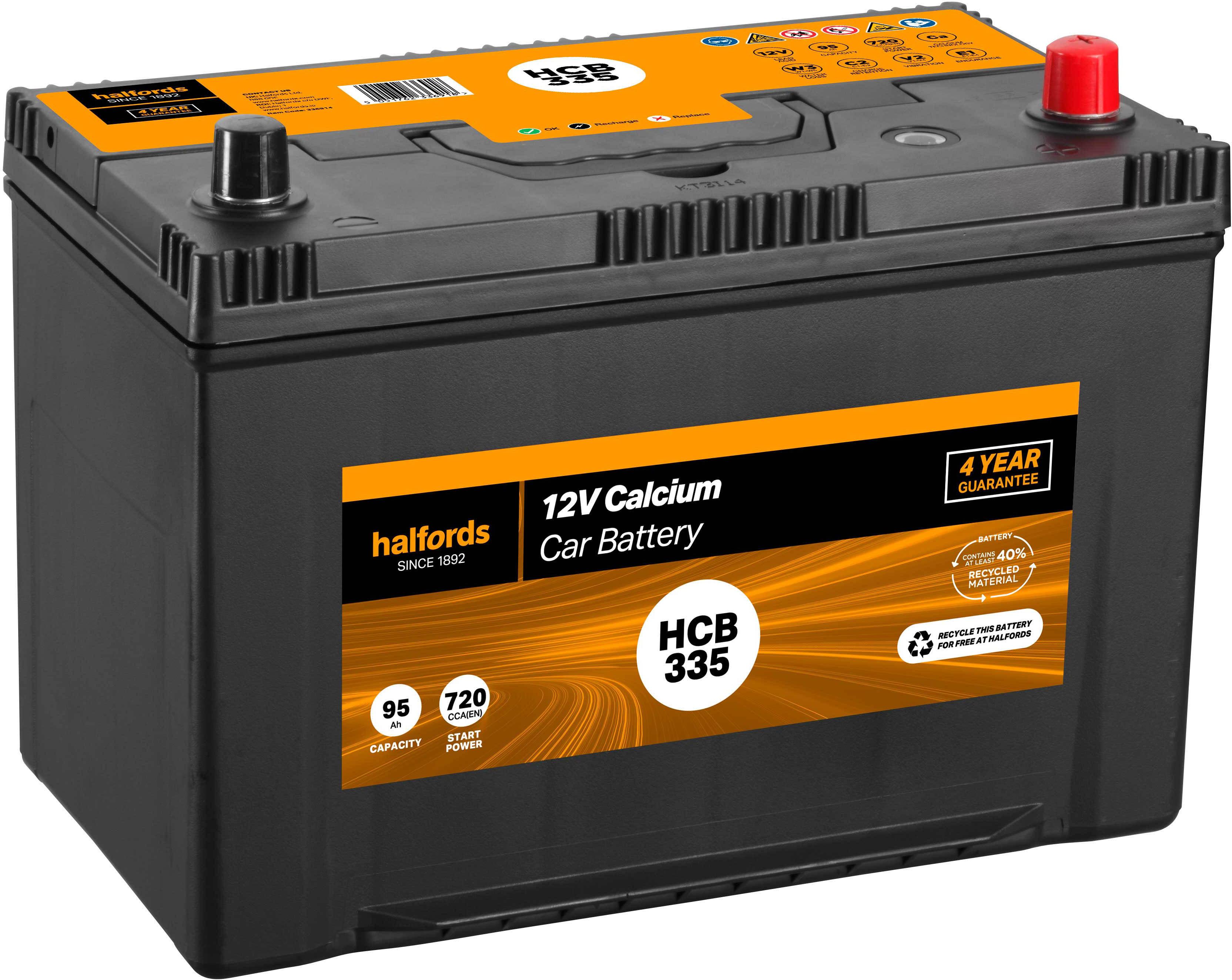 Halfords HB335/HCB335 Lead Acid 12V Car Battery 4 Year Guarantee ...