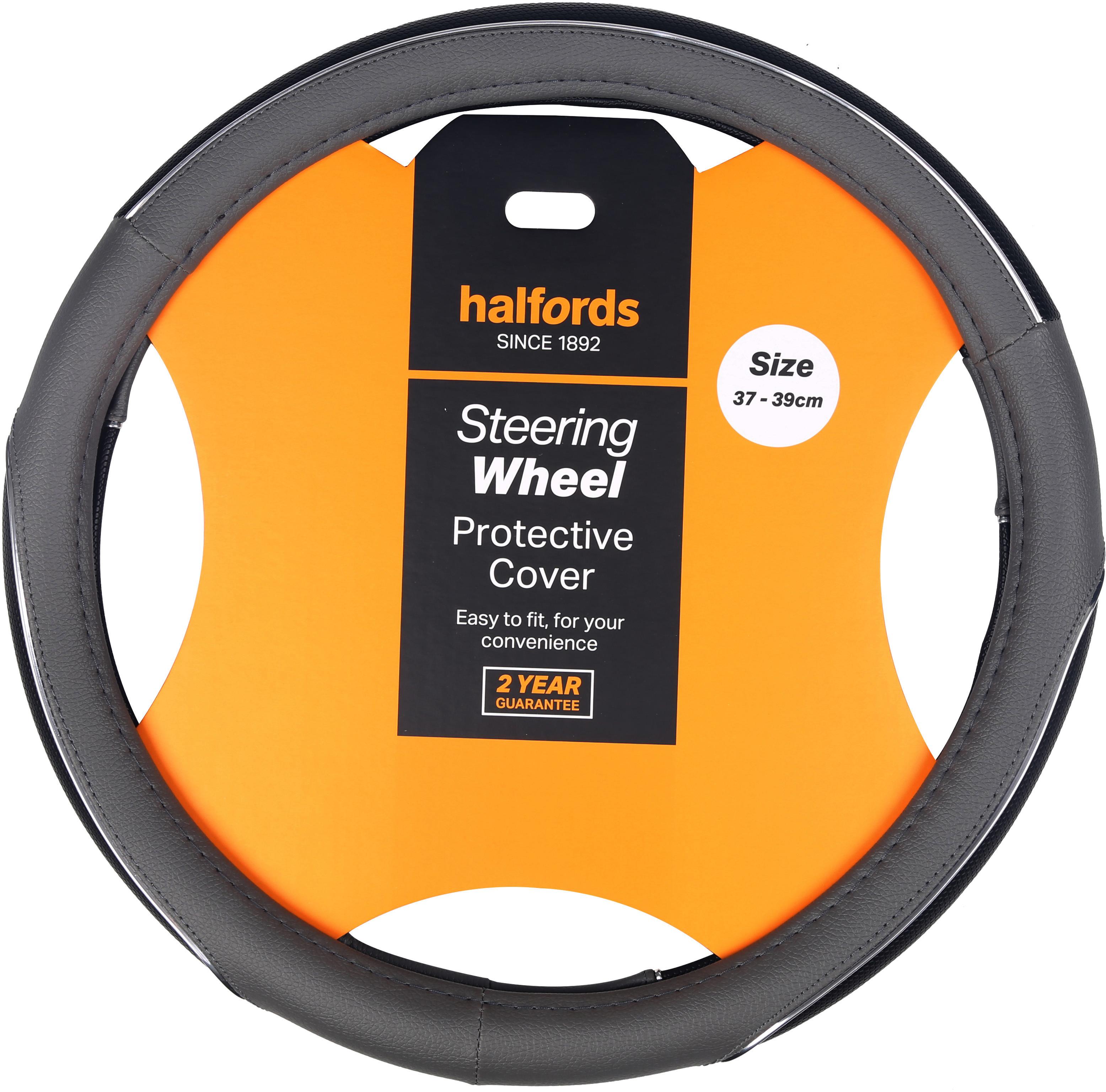 Halfords Black/ Grey Steering Wheel Cover