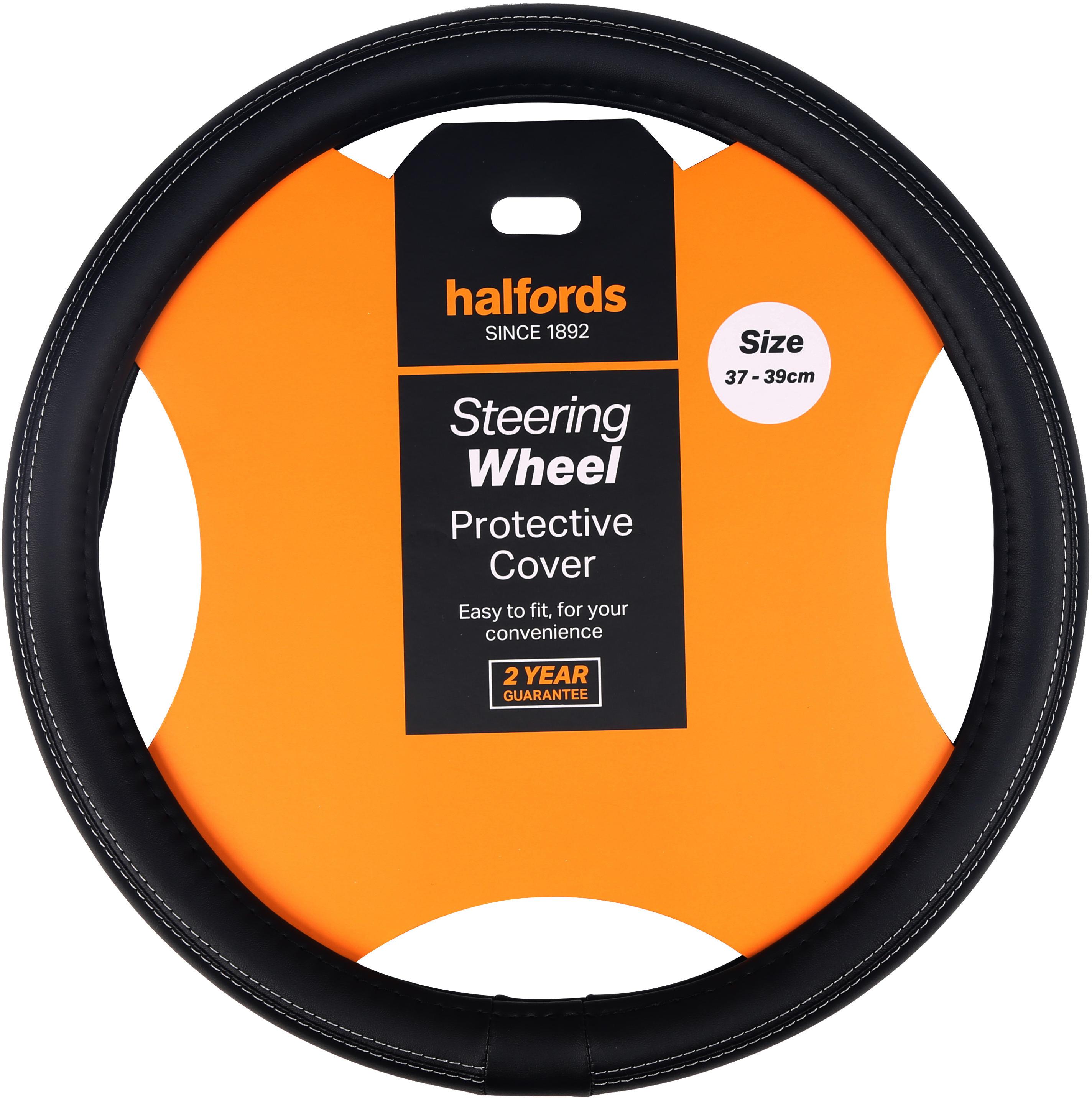 Halfords Steering Wheel Cover Black With Grey Stitching