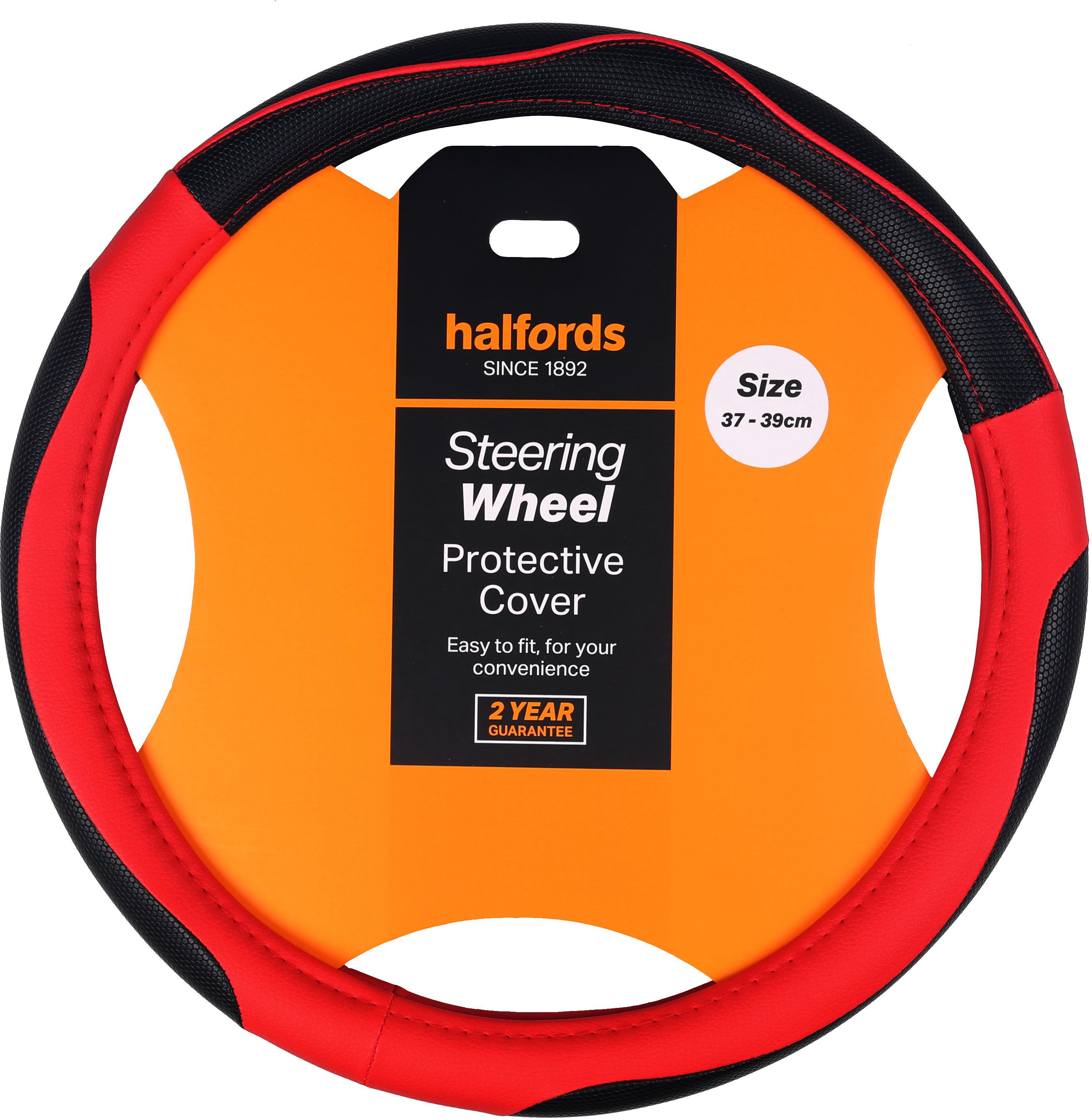 Halfords Black / Red Steering Wheel Cover