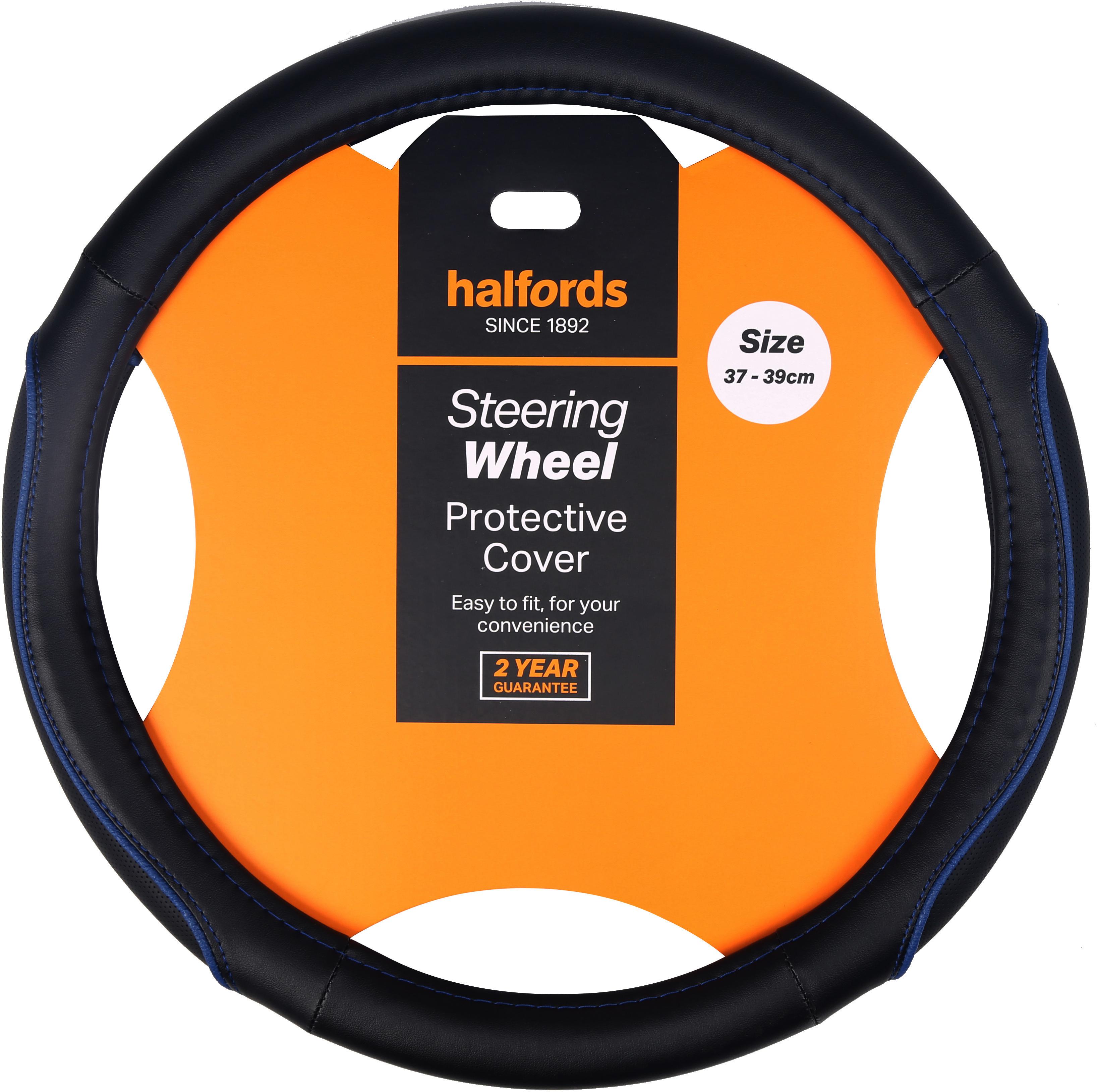 Halfords Black With Blue Edging Steering Wheel Cover