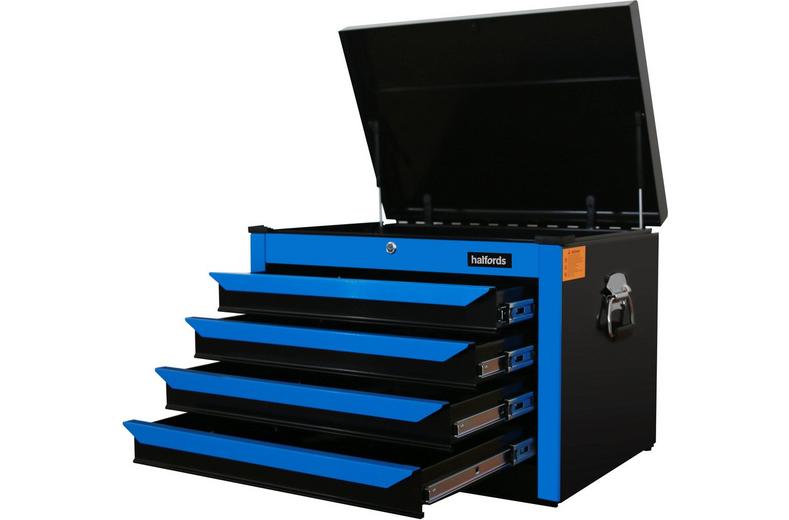 Halfords '27" 4 Drawer Top Chest in Neon Blue(With Auto return function) Halfords '27" 4 Drawer Top Chest in Neon Blue(With Auto return function)