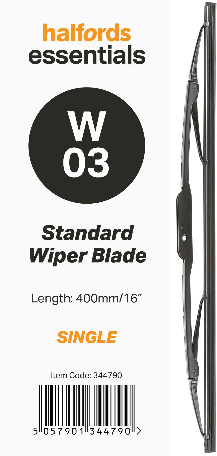 Halfords Essentials Single Wiper Blade W03 - 16 Inch
