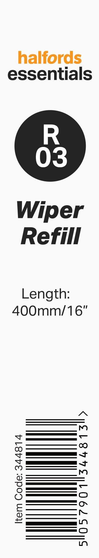 Halfords Essentials Wiper Blade Refill R03 - 16 Inch