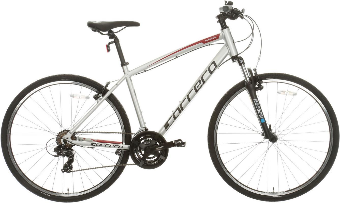 Halfords Carrera Crossfire 1 Mens Hybrid Bike - Silver, Small | Extra 8% off for BC Members