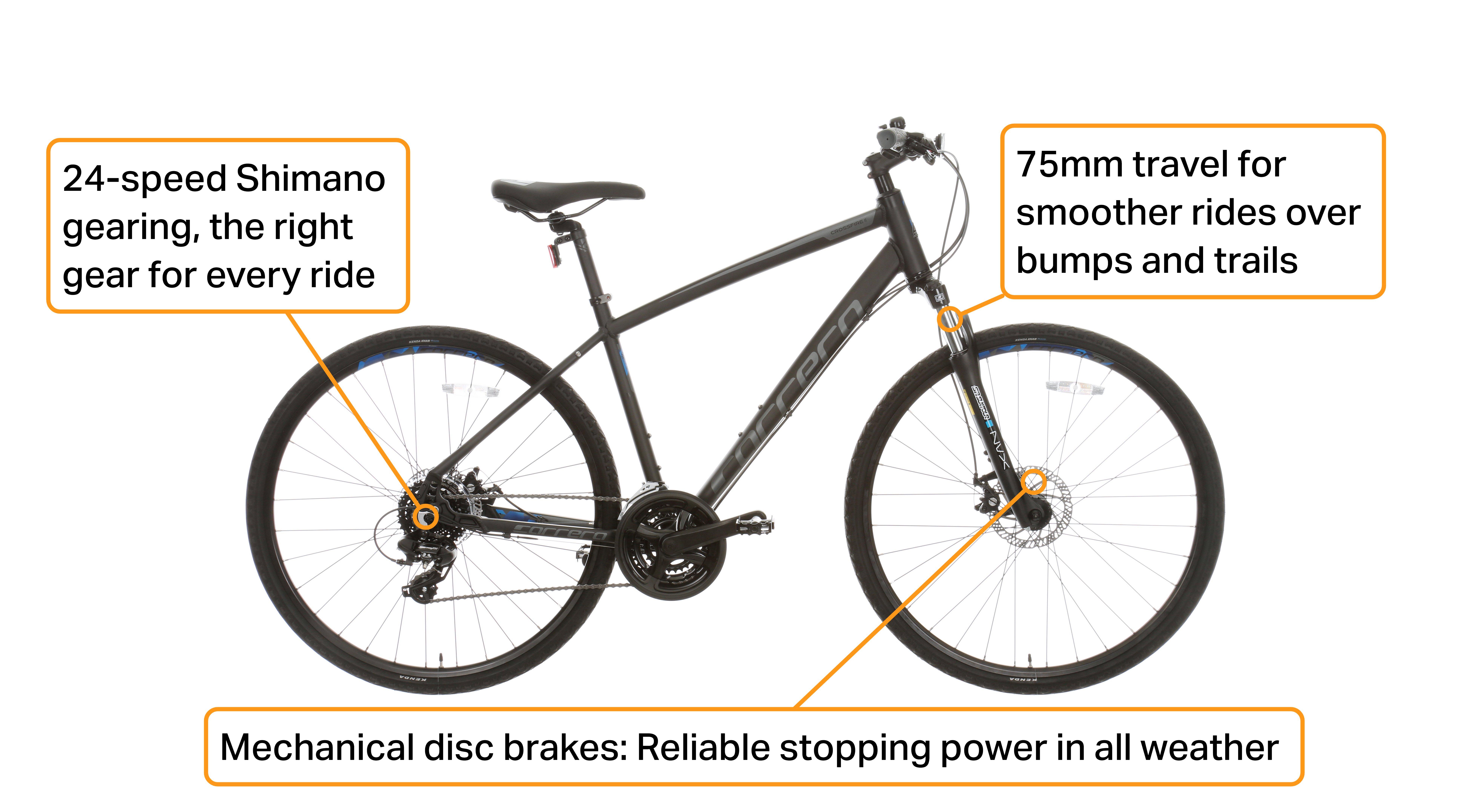 Carrera Crossfire 2 Mens Hybrid Bike - Black - S, M, L Frames