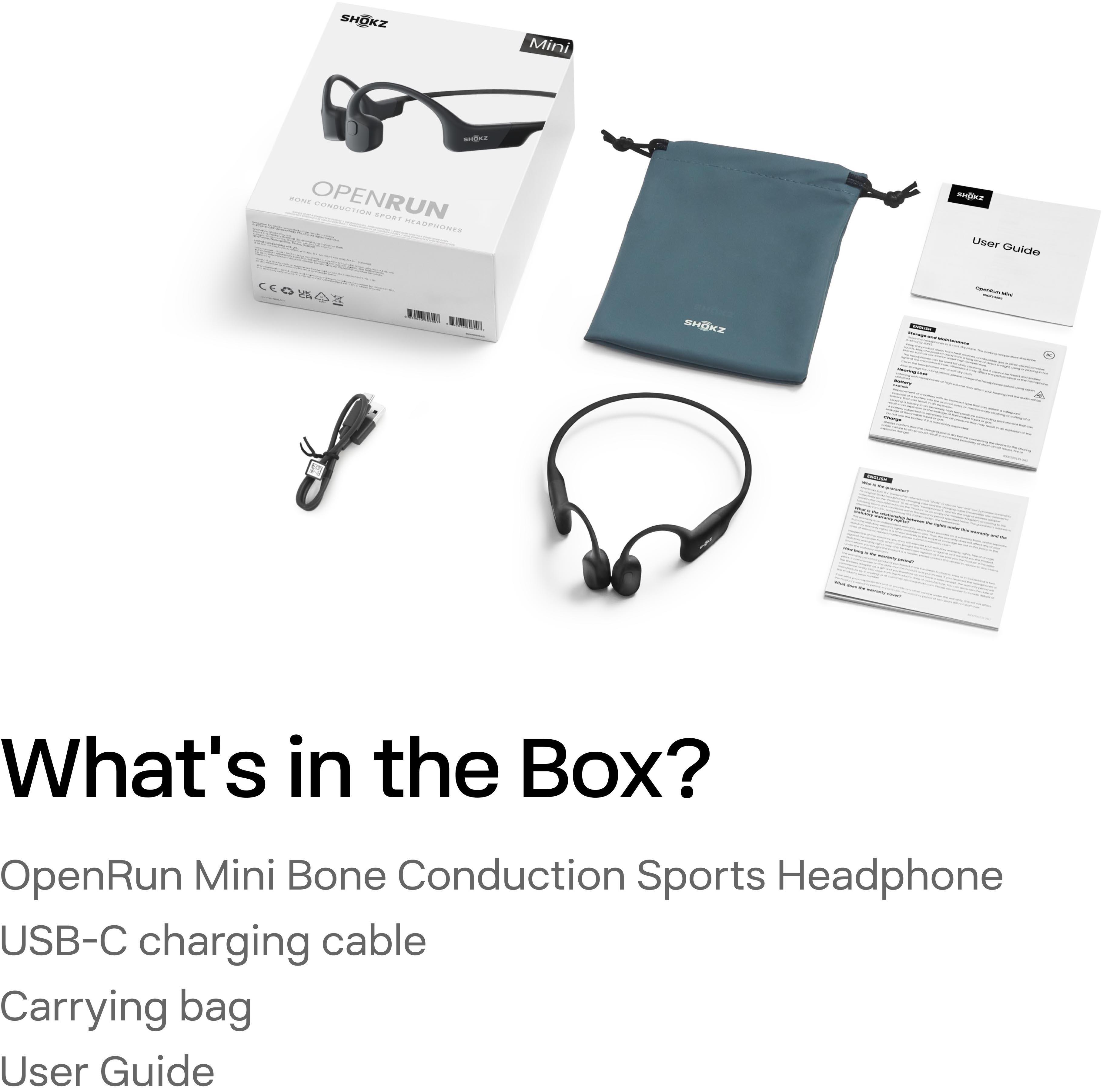 SHOKZ OpenRun mini size open-ear sports headphones Black with USB-Type C connector