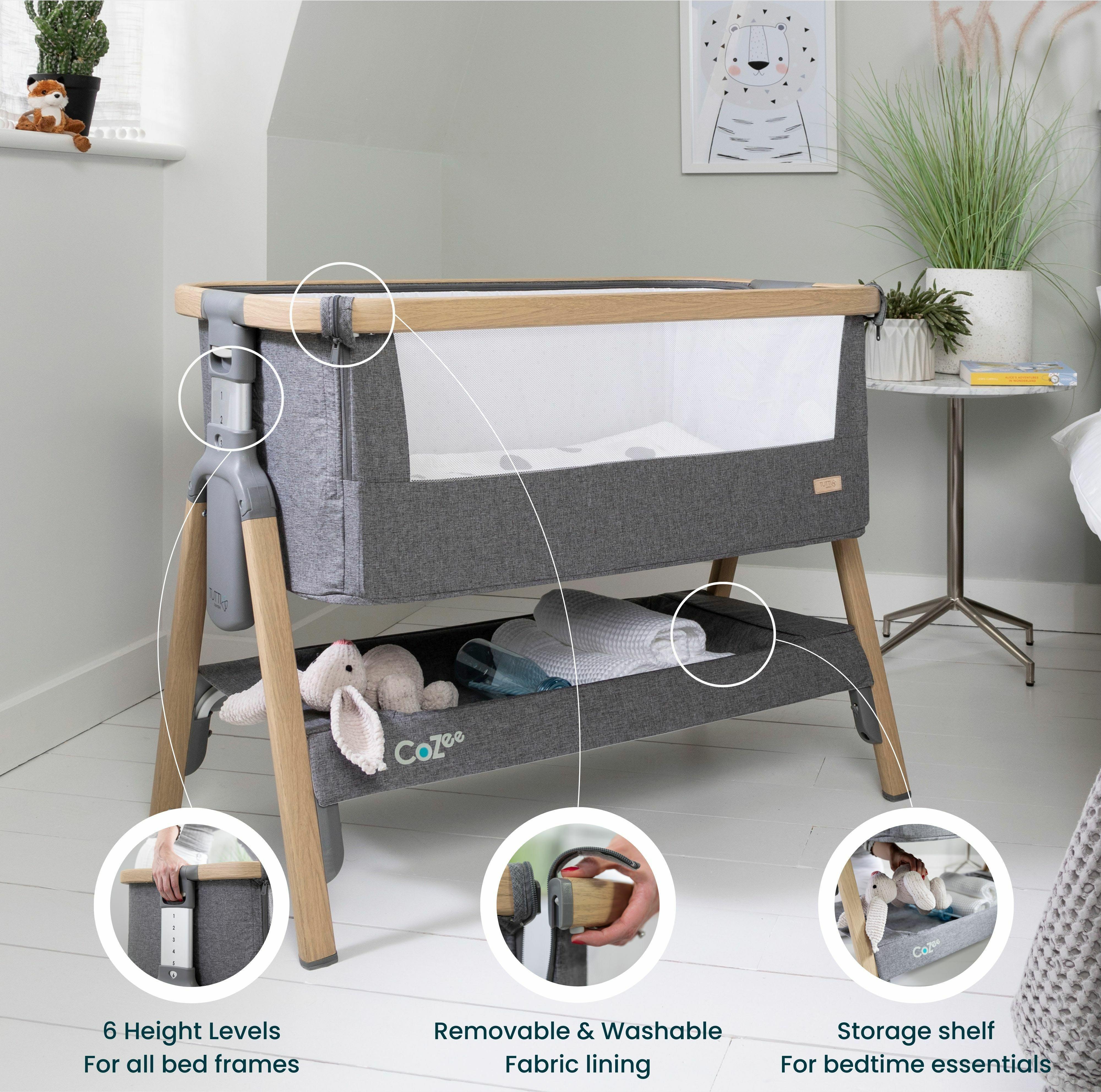 Tutti Bambini CoZee Bedside Crib  - Oak and Charcoal