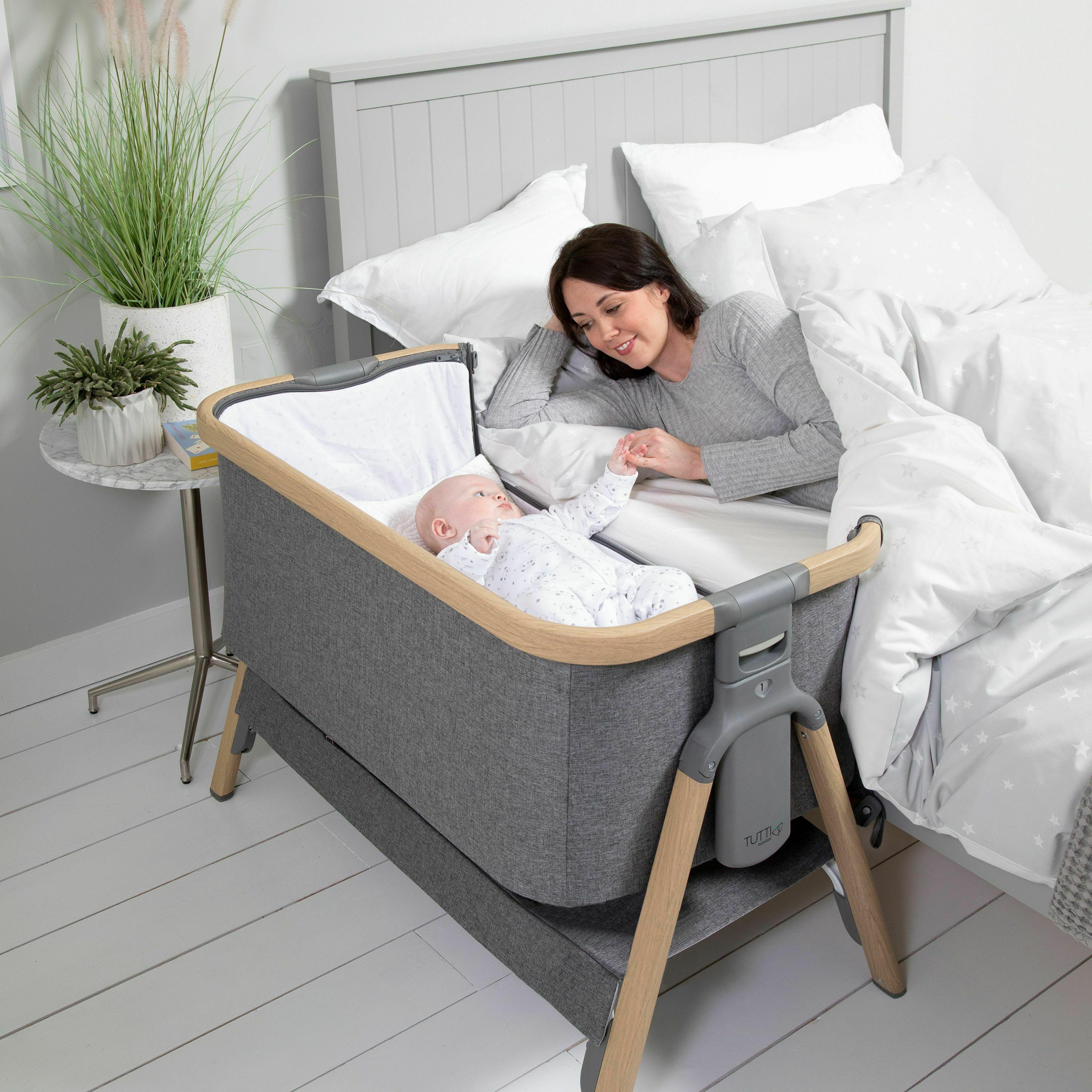 Tutti Bambini CoZee Bedside Crib  - Oak and Charcoal