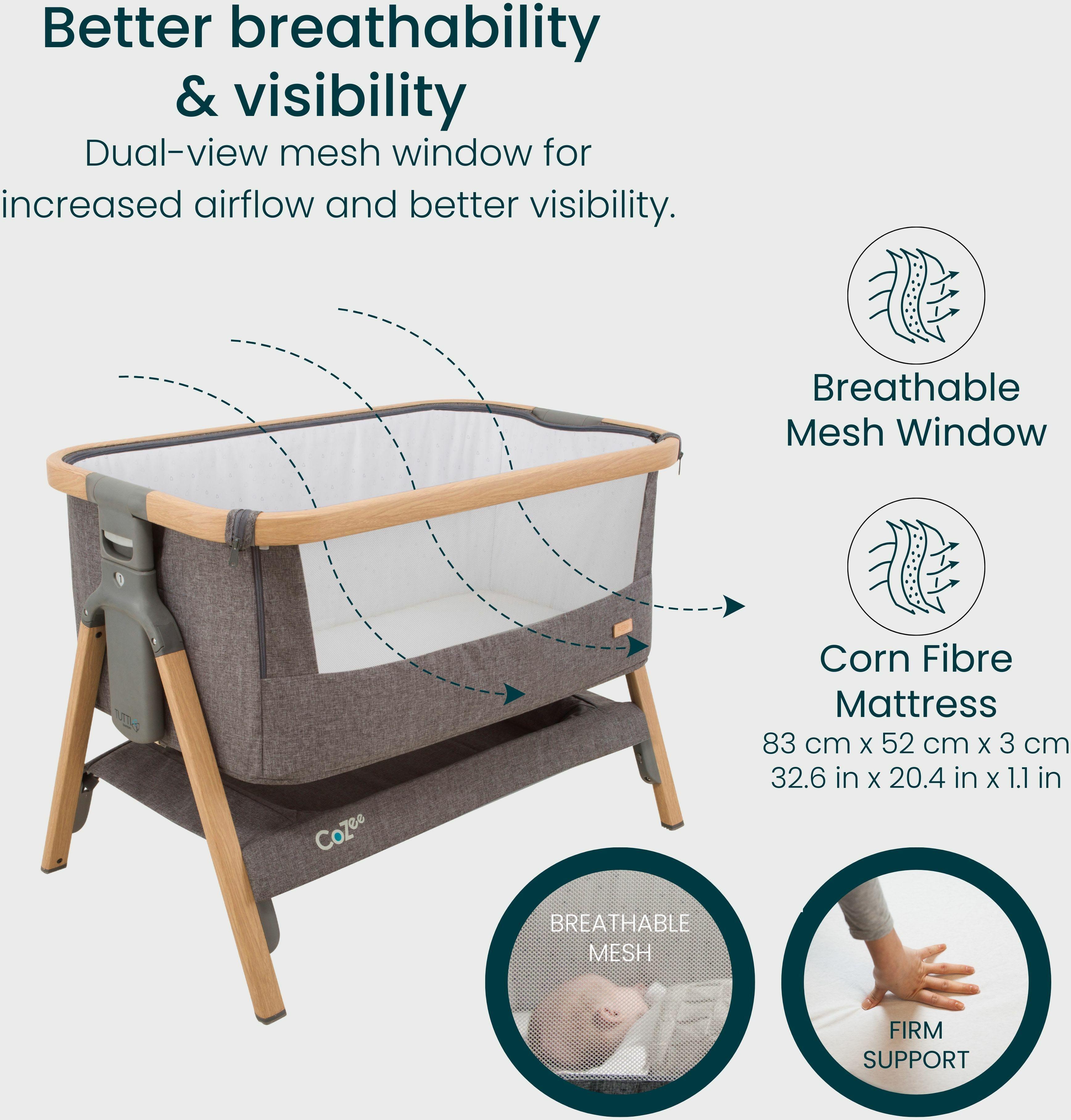 Tutti Bambini CoZee Bedside Crib  - Oak and Charcoal