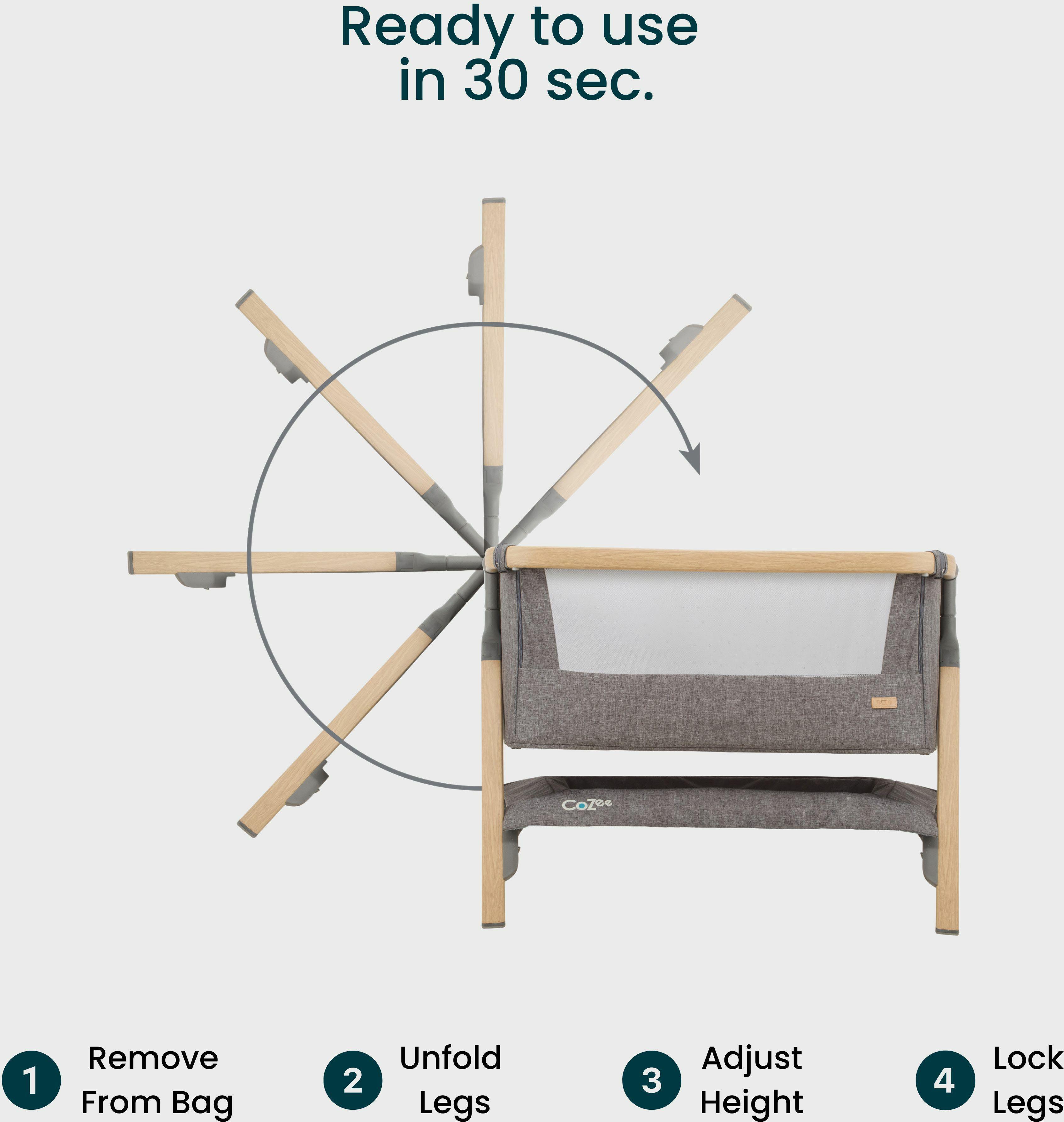 Tutti Bambini CoZee Bedside Crib  - Oak and Charcoal