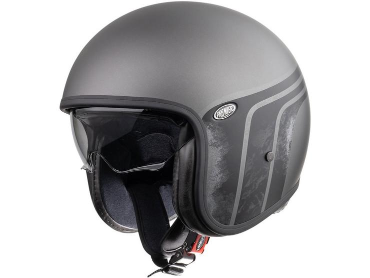 Premier Vintage Open Face Motorcycle Helmet - Gunmetal Striped