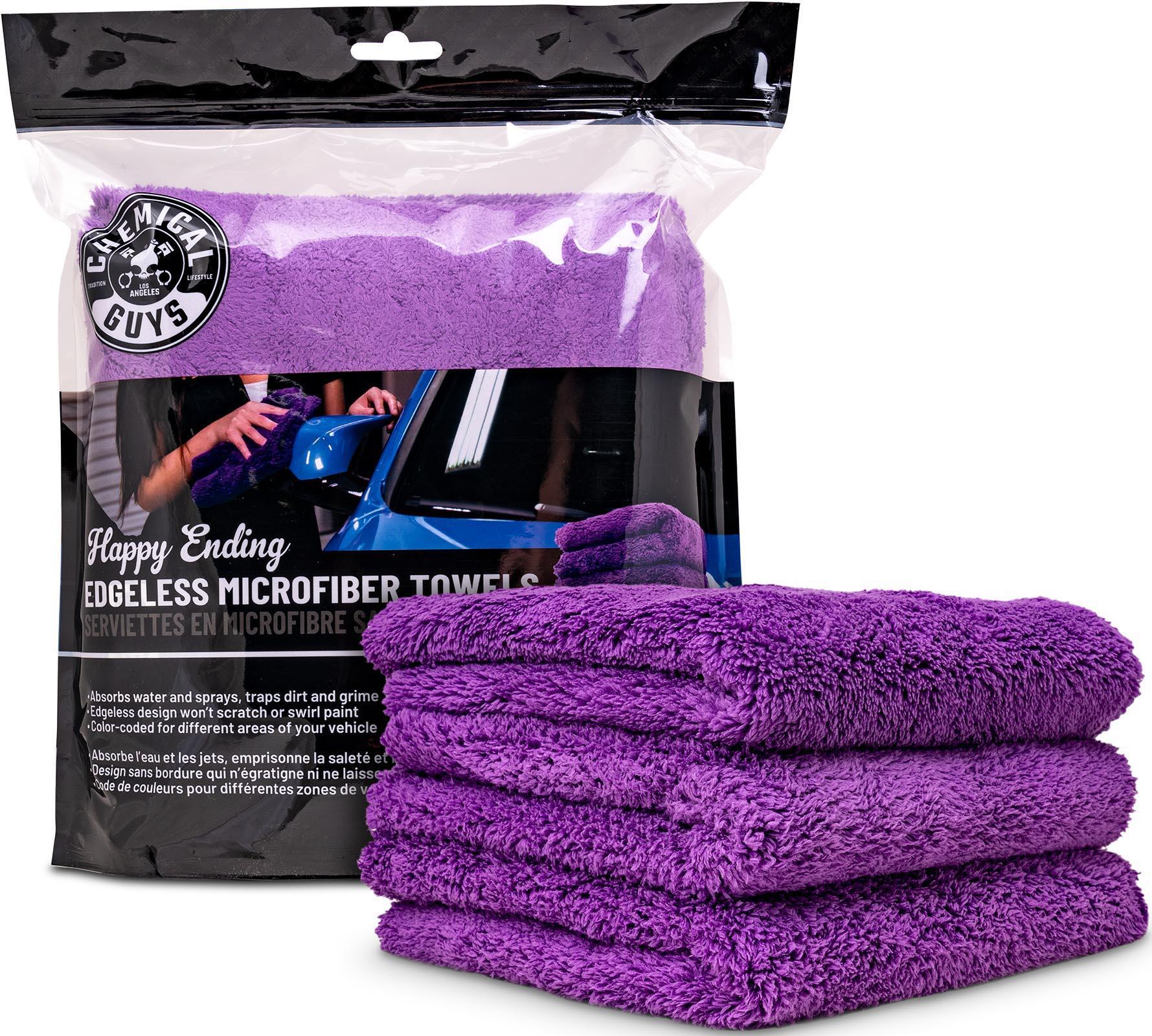 Chemical Guys Happy Ending Ultra Plush Edgeless Microfiber Towel, Purple (3 Pack)