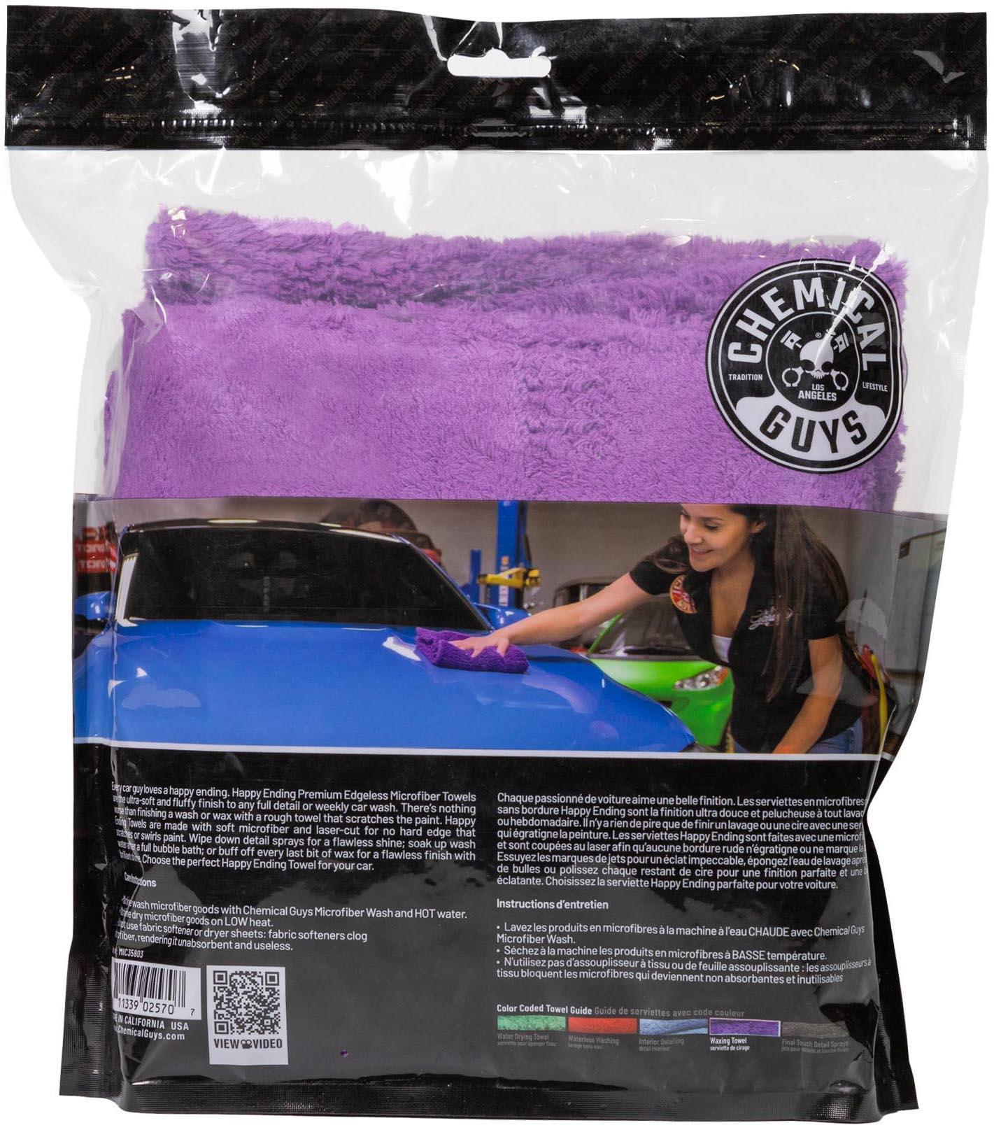 Chemical Guys Happy Ending Ultra Plush Edgeless Microfiber Towel, Purple (3 Pack)