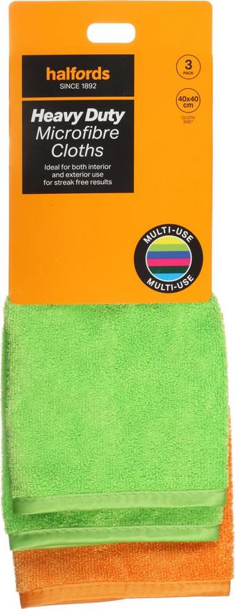 Halfords Pack of 3 Heavy Duty Microfibre Cloths