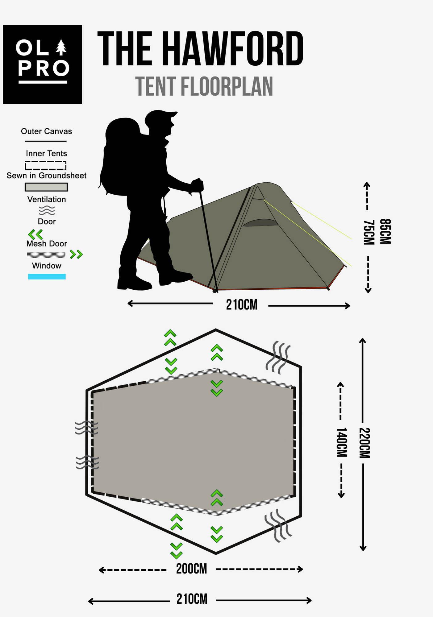  Hawford  Lightweight 2 Person Tent (Ripstop) (Pioneer)