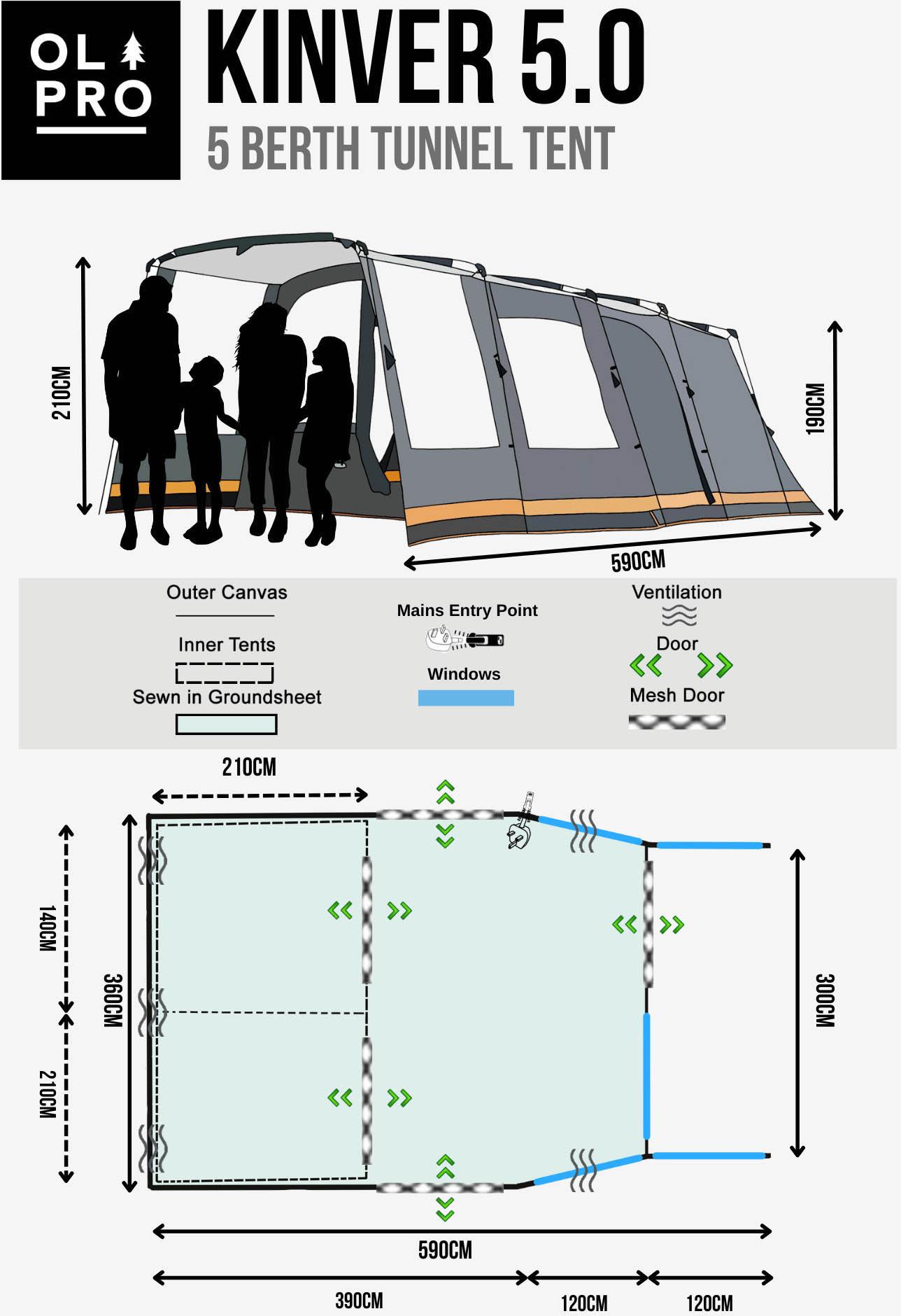 Kinver 5 - 5 Person Tent ( Ripstop )