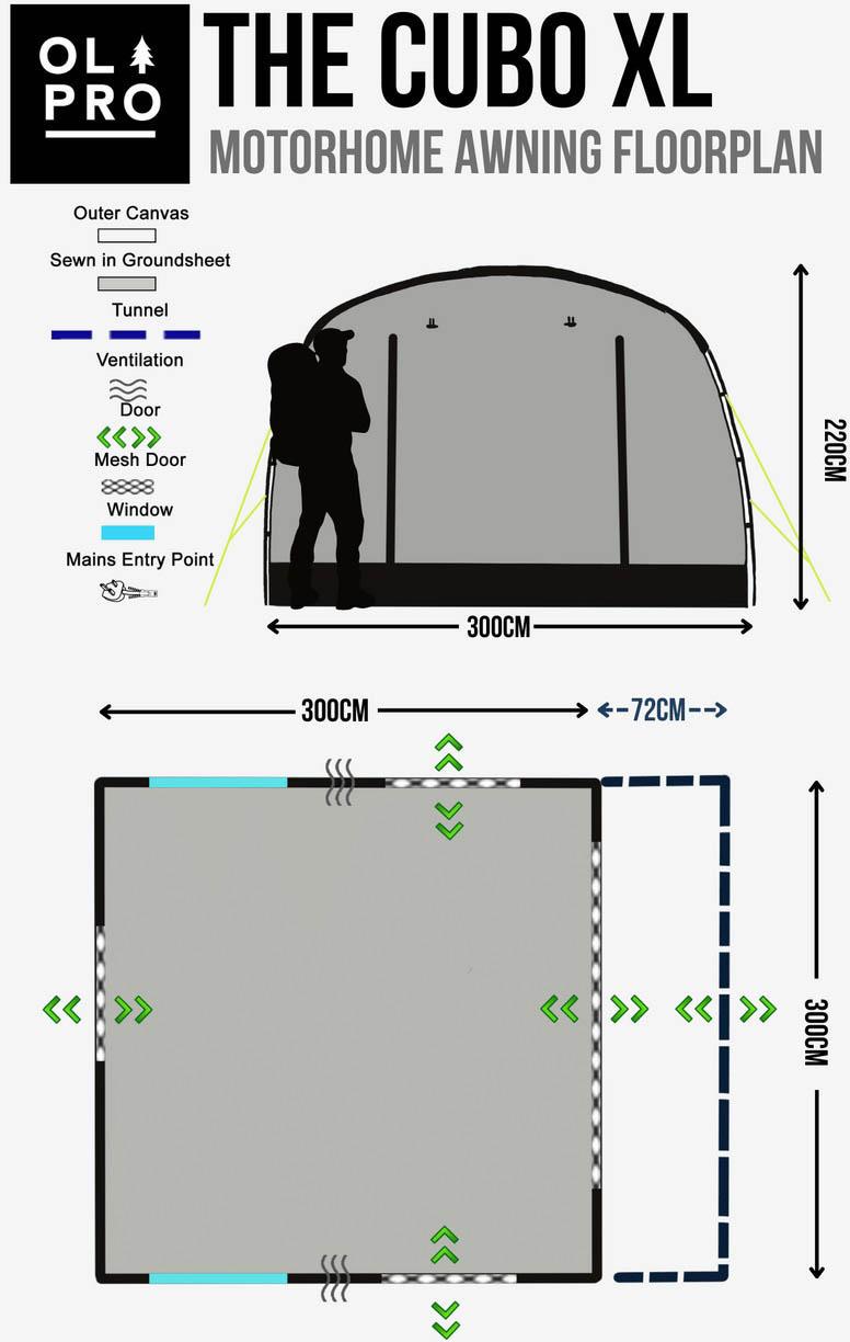Cubo XL Motorhome Awning (Fibreglass Poles)