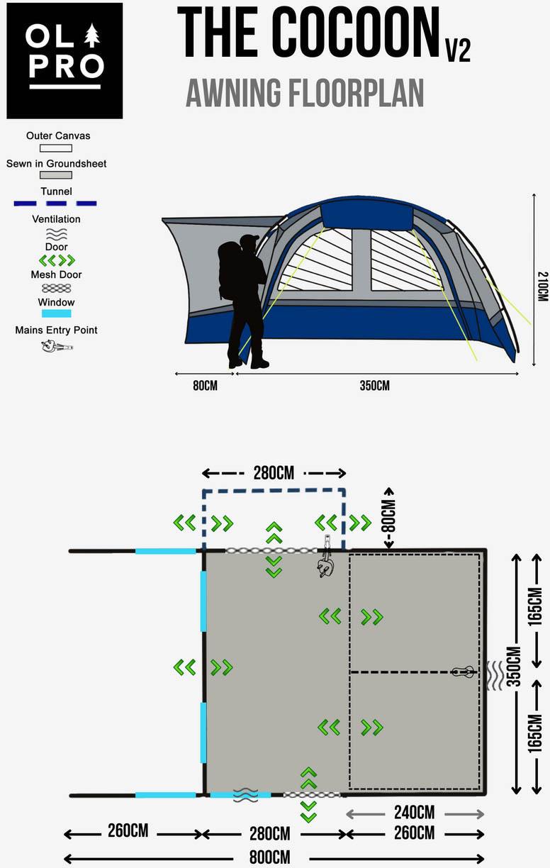 Olpro Cocoon v2 5 Person Campervan awning (Fibreglass Poles)