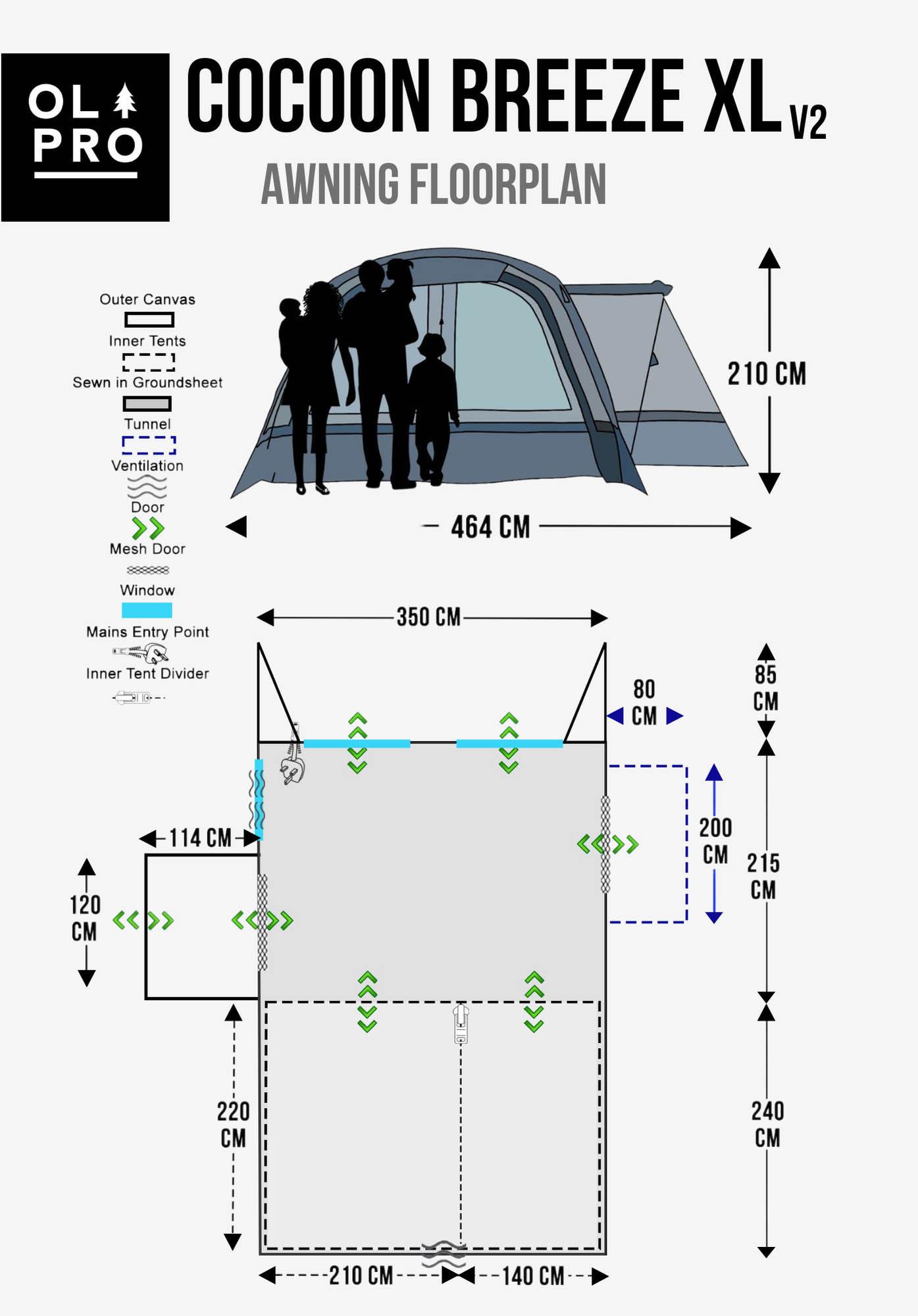 Olpro Cocoon Breeze XL v2 5 Person Motorhome Awning (Grey)