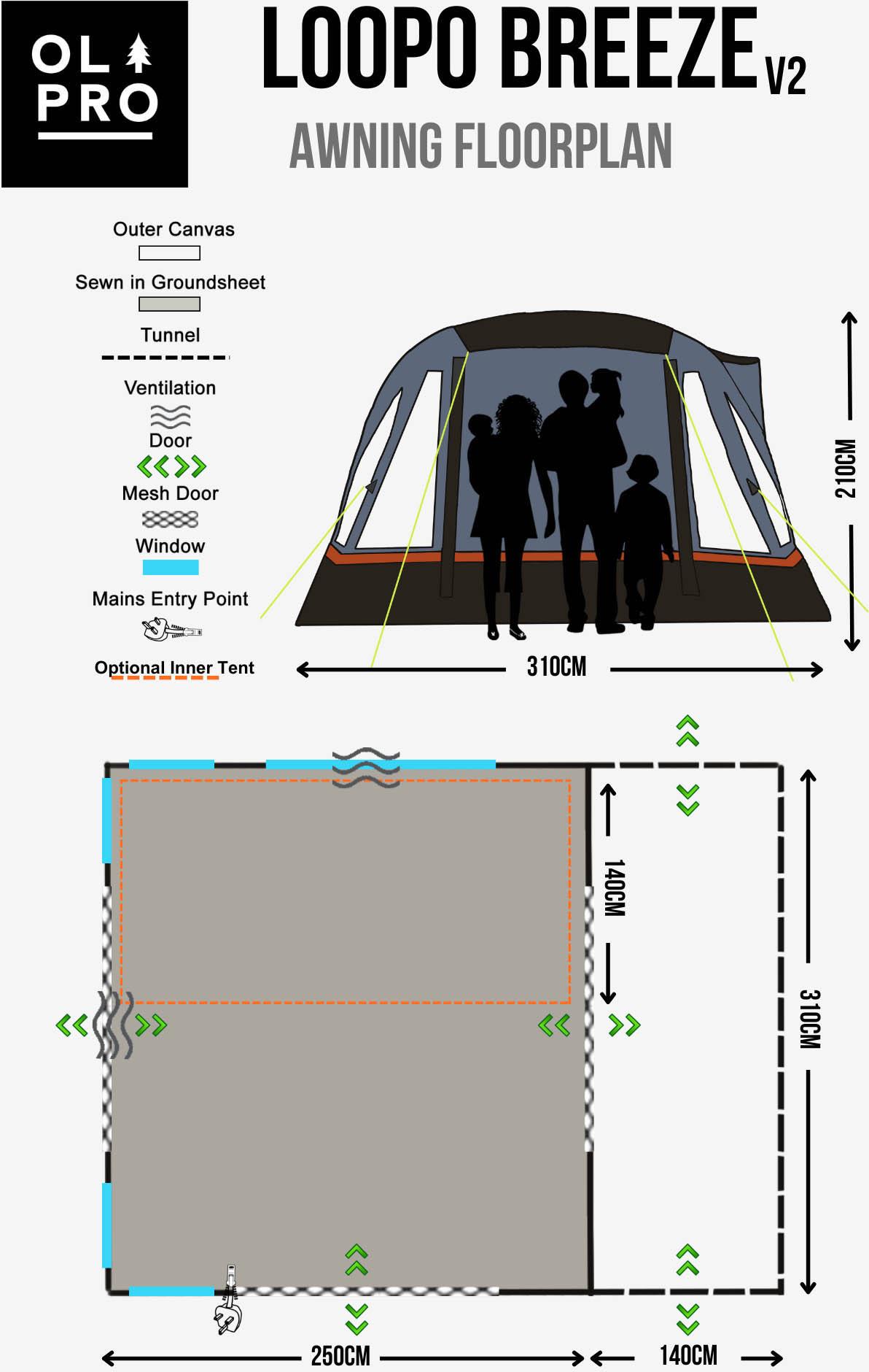 Loopo Breeze v2 Campervan Awning (Charcoal/Orange )