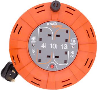 Tower 4 Socket 10 Metre 13 Amp Cable Reel Cassette