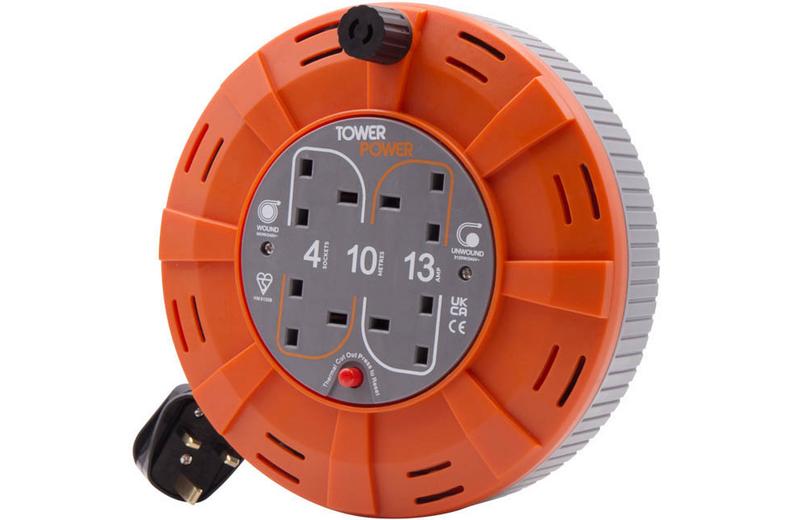 Tower 4 Socket 10 Metre 13 Amp Cable Reel Cassette Tower 4 Socket 10 Metre 13 Amp Cable Reel Cassette