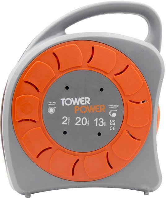 Tower 2 Socket 20 Metre 13 Amp IP54 Cable Reel Case