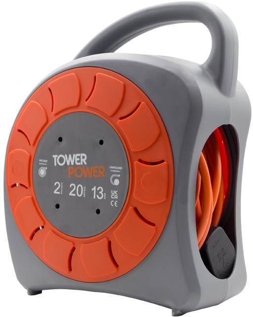 Tower 2 Socket 20 Metre 13 Amp IP54 Cable Reel Case