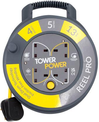 Tower 4 Socket 5 Metre 13 Amp Reel Pro Cassette