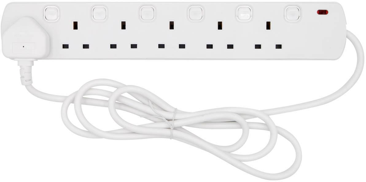 Tower 6 Socket 2 Metre 13 Amp Switched Extension Lead