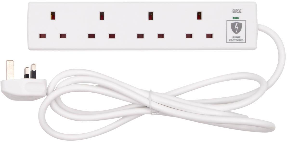 Tower 4 Socket 2 Metre 13 Amp Surge Extension Lead