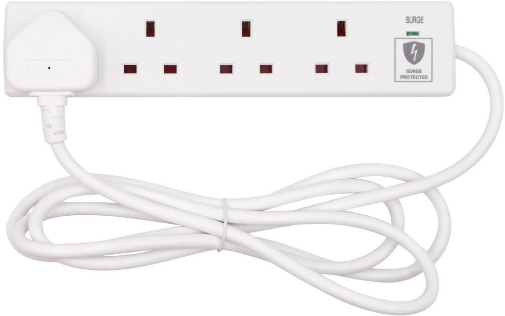 Tower 4 Socket 2 Metre 13 Amp Surge Extension Lead