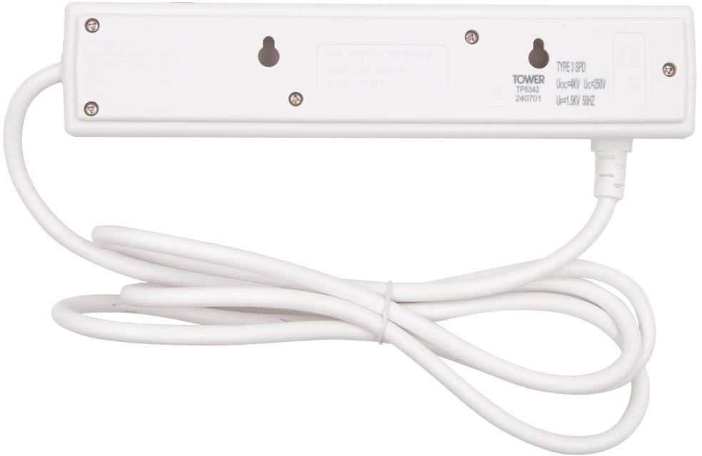 Tower 4 Socket 2 Metre 13 Amp Surge Extension Lead
