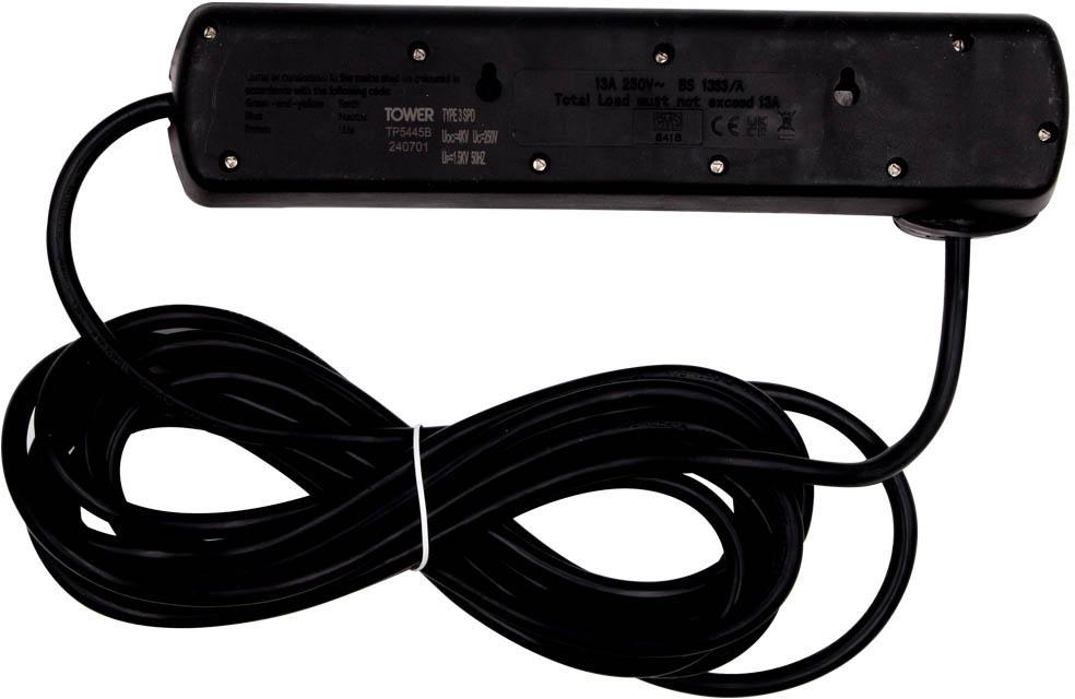 Tower 4 Socket 5 Metre 13 Amp SurgeSwitched Extension Lead