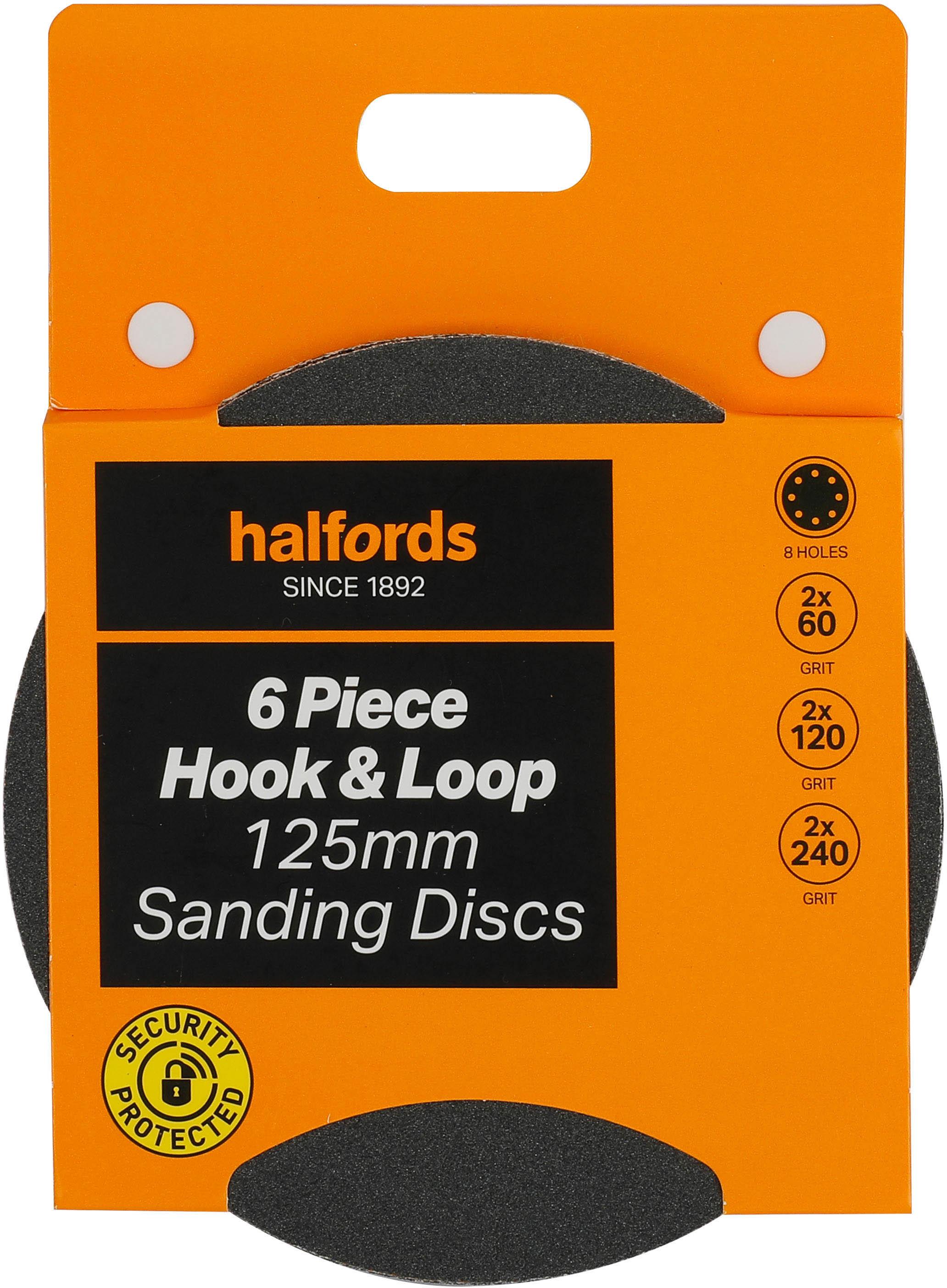 Halfords 6 pc hook&loop 125mm sand discs