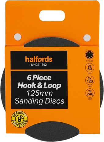 Halfords 6 pc hook&loop 125mm sand discs