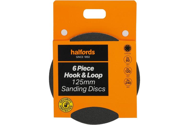 Halfords 6 pc hook&loop 125mm sand discs Halfords 6 pc hook&loop 125mm sand discs