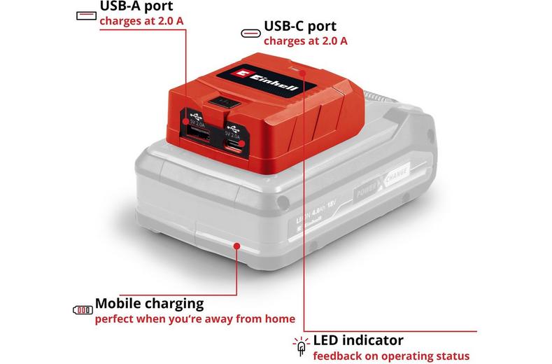 Einhell 18V USB Bank Charger Einhell 18V USB Bank Charger