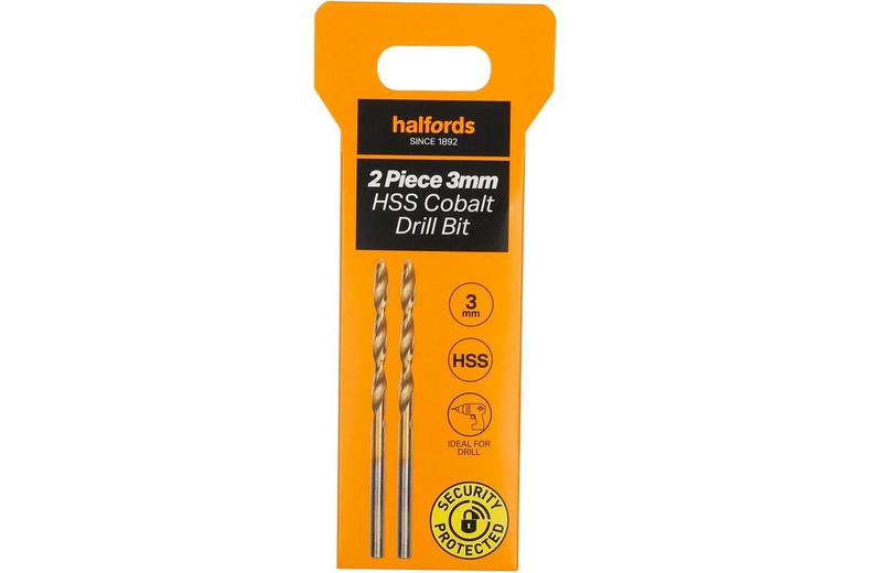Halfords 2 pc 3mm HSS cobalt drill bit Halfords 2 pc 3mm HSS cobalt drill bit