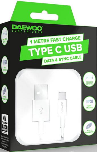 DAEWOO 1 METRE USB-A TO USB-C CABLE 2.1A FAST CHARGE