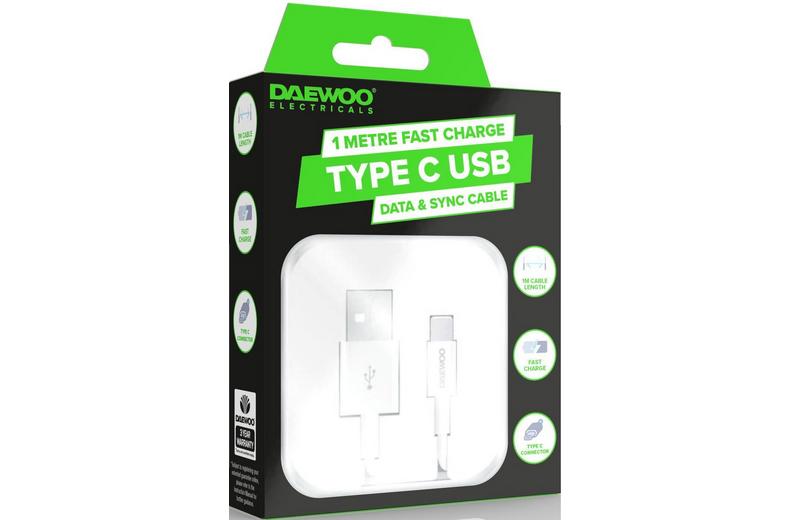 DAEWOO 1 METRE USB-A TO USB-C CABLE 2.1A FAST CHARGE DAEWOO 1 METRE USB-A TO USB-C CABLE 2.1A FAST CHARGE